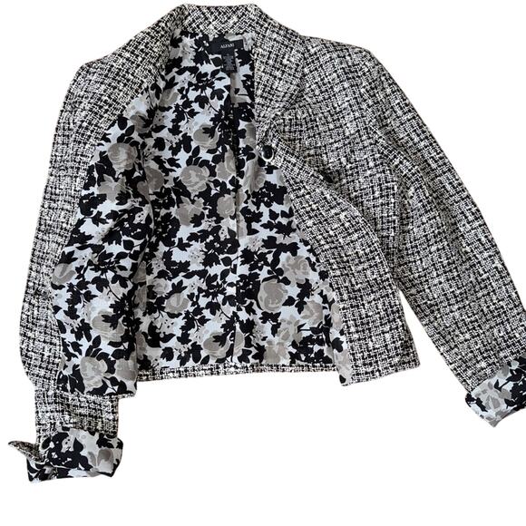 Alfani Tweed Button Down Blazer Black White Floral Lined Size - Picture 4 of 6